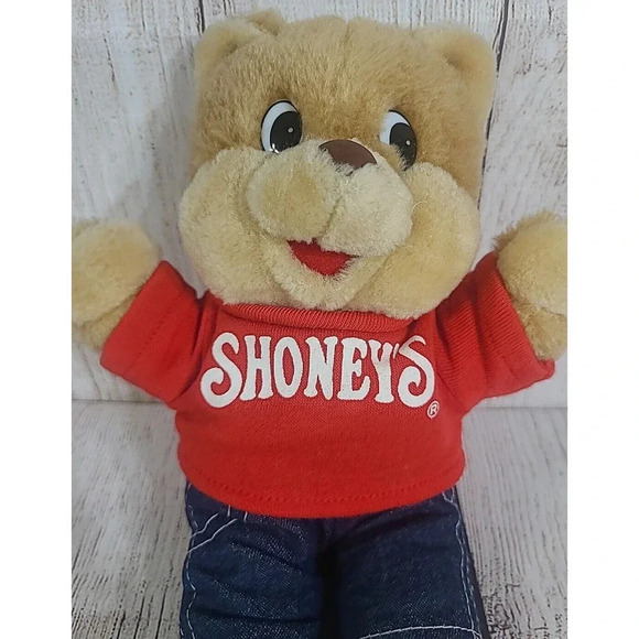 Vintage Shoney's Plush Shoney Bear Stuffed Animal Toy Brown Red 11" 1986 Retired - Picture 2 of 8